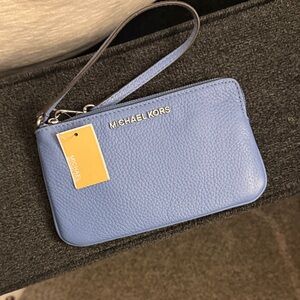 Michael Kors Light Blue Pebbled Leather Wristlet with Gold Logo